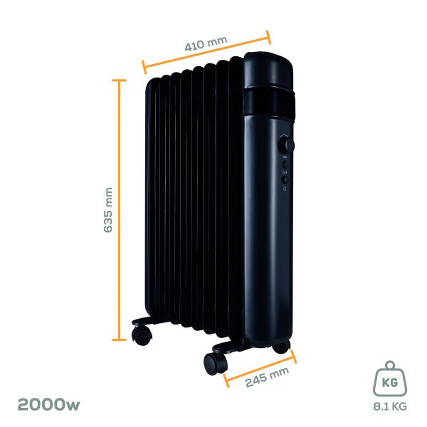 TCP Smart WiFi Black Portable Free-Standing 9 Fin Oil Radiator 2000W with Temperature Control, Ideal for Home and Office Comfort - Image 4