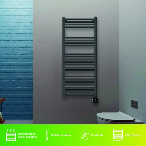 TCP Smart 1000W Electric Towel Warmer Rail Radiator, Wall Mounted, 1340x500mm - Image 2