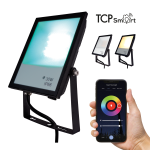 TCP Smart Outdoor Floodlight RGBCCT Adjustable Colour and Temperature Weatherproof Design for Versatile Outdoor Lighting