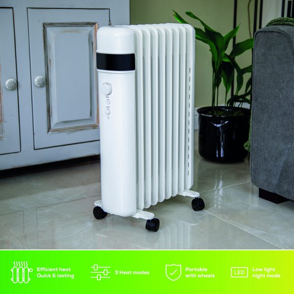 TCP Smart WiFi White Portable Free-Standing 9 Fin Oil Radiator 2000W with Temperature Control, Ideal for Home and Office Comfort - Image 5