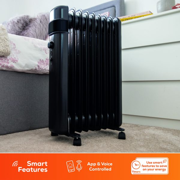 TCP Smart WiFi Black Portable Free-Standing 9 Fin Oil Radiator 2000W with Temperature Control, Ideal for Home and Office Comfort - Image 6
