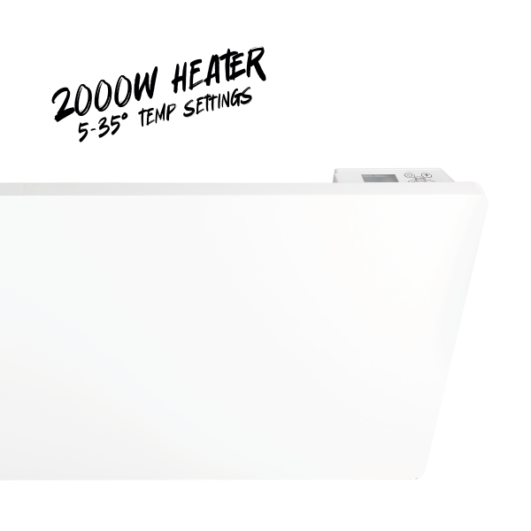 TCP 2000W Wall Mounted Aluminium Electric Panel Heater White, Sleek Design and Paint Friendly Surface - Image 5
