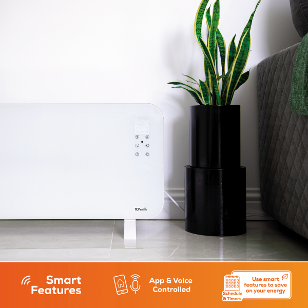TCP Smart WiFi Glass Panel Heater 2000W, Alexa Compatible, Open Window Detector, Wall Mounted & Freestanding White Heater - Image 4