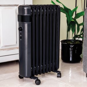 TCP Smart WiFi Black Portable Free-Standing 9 Fin Oil Radiator 2000W with Temperature Control, Ideal for Home and Office Comfort