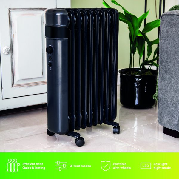 TCP Smart WiFi Black Portable Free-Standing 9 Fin Oil Radiator 2000W with Temperature Control, Ideal for Home and Office Comfort - Image 5