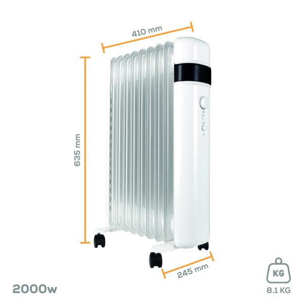 TCP Smart WiFi White Portable Free-Standing 9 Fin Oil Radiator 2000W with Temperature Control, Ideal for Home and Office Comfort - Image 6