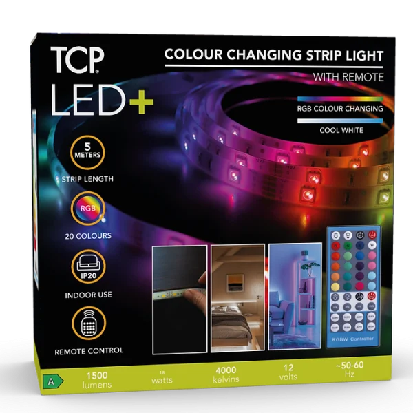 TCP LED+ Colour RGBW Strip Light 5m with Remote
