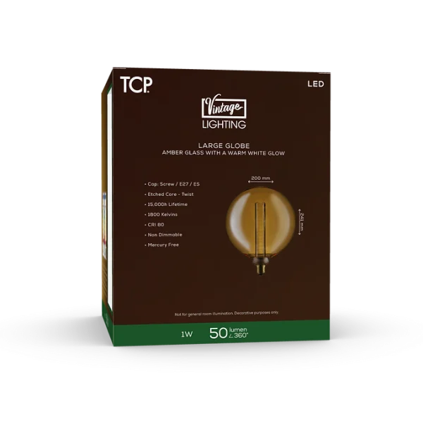 TCP LED Vintage Decorative Amber Large Globe Light Bulb ES - Image 4