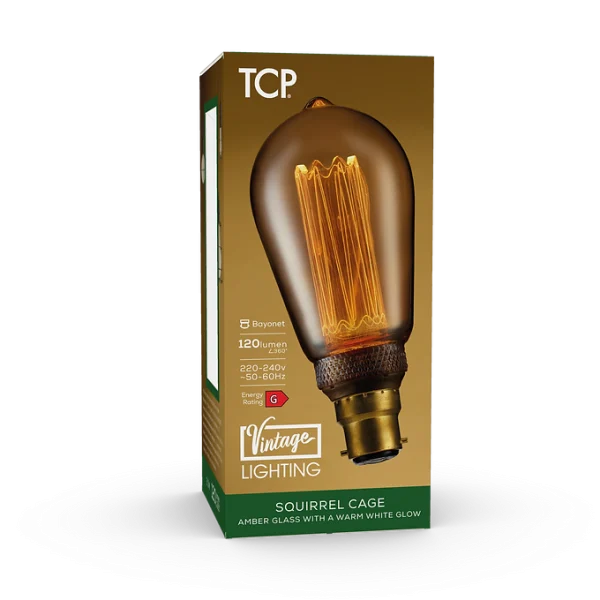 TCP LED Vintage Decorative Spiral Amber Squirrel Cage Light Bulb BC - Image 4