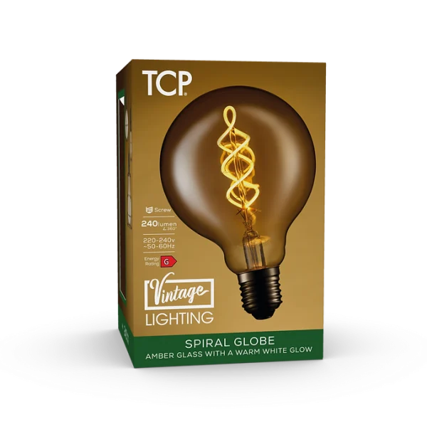 TCP LED Vintage Decorative Spiral Filament Amber Large Globe ES - Image 4