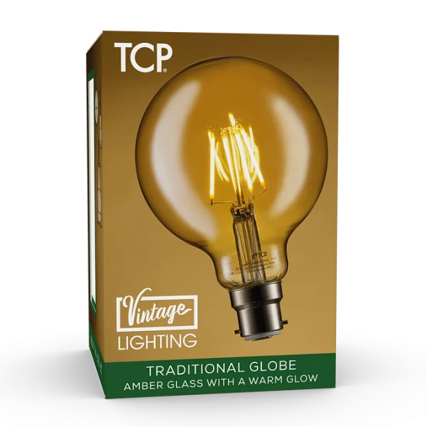 TCP LED Vintage Decorative Filament Amber Globe Light Bulb BC - Image 3