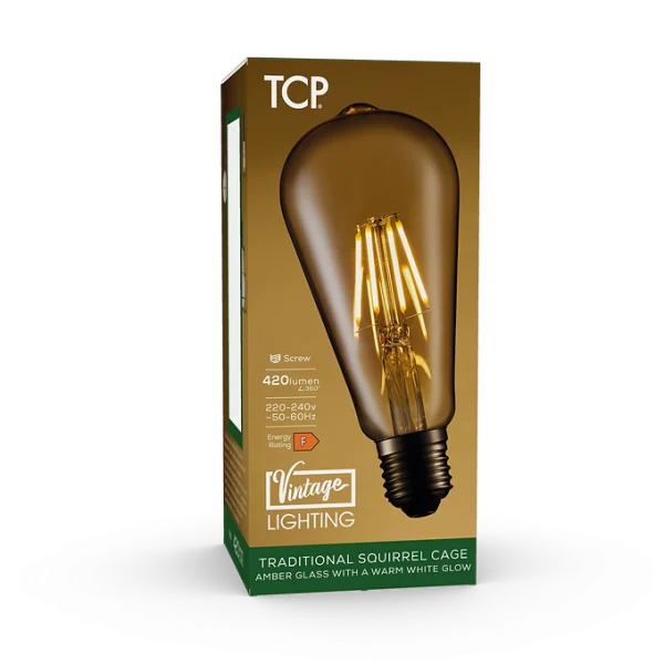 TCP LED Vintage Decorative Filament Amber Squirrel Cage Light Bulb ES - Image 4
