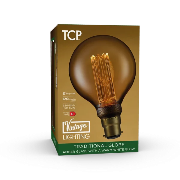 TCP LED Vintage Decorative Large Globe Amber Light Bulb BC - Image 4