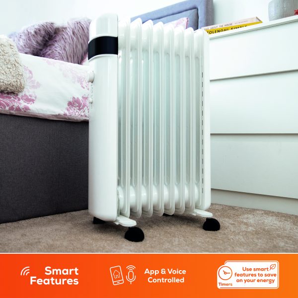 TCP Smart WiFi White Portable Free-Standing 9 Fin Oil Radiator with app & voice control in the bedroom