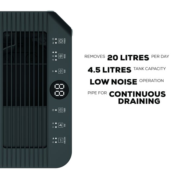 The top of the 20l dehumidifier, showing the control and display