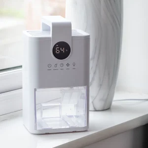 A one litre mini dehumidifer with digital display and timer