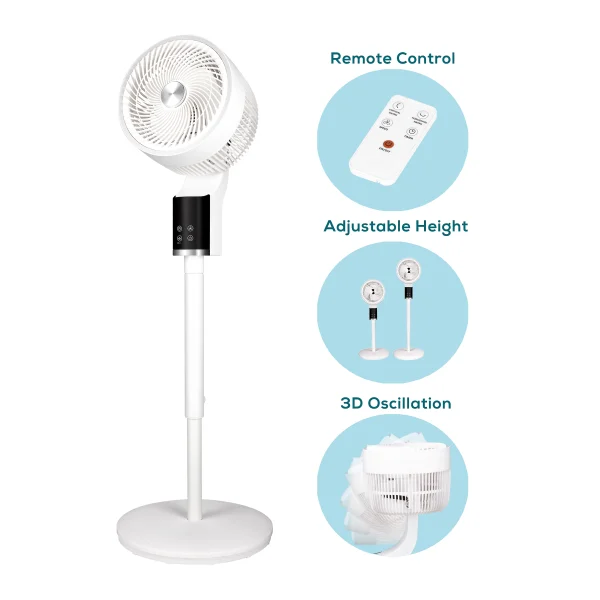 TCP White Pedestal Fan, with 3D Oscillation, Remote Control & Adjustable Height for Home or Office Use