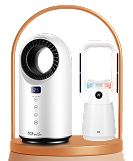 A white bladeless fan and a white radiator