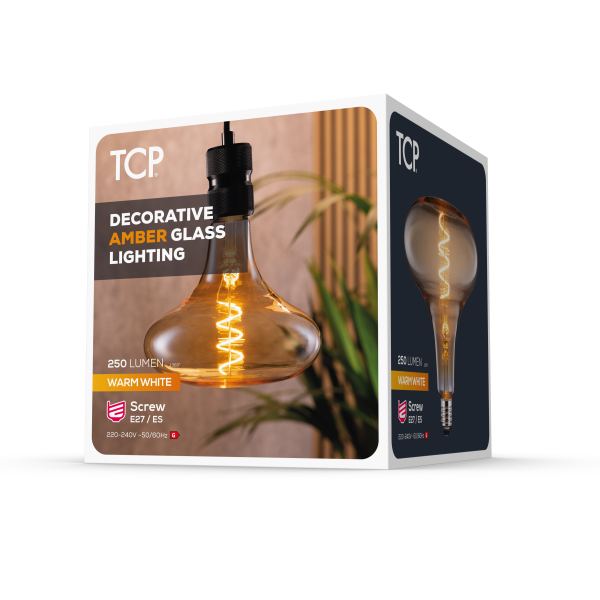 A pack of 250 lumen warm white glow decorative amber glass lighting