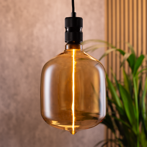 A TCP warm white glow amber vertical decorative bulb hanging in the living room
