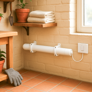 TCP 60W 1ft White Tube Heater with Built-in Thermostat, Ideal for Greenhouses, Garages, Sheds, Conservatories & Utility Rooms
