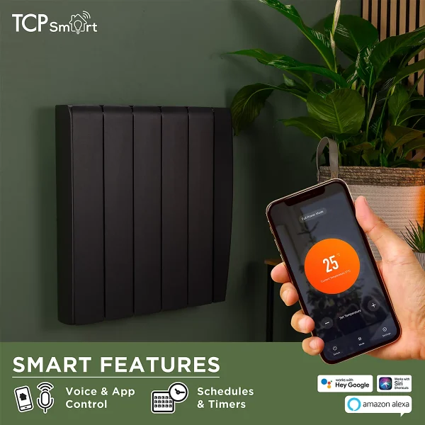 TCP Smart 1500W Black Ceramic Panel Electric Radiator, Long-Lasting Heat Retention for Living Rooms, Bedrooms & Home Offices - Image 2