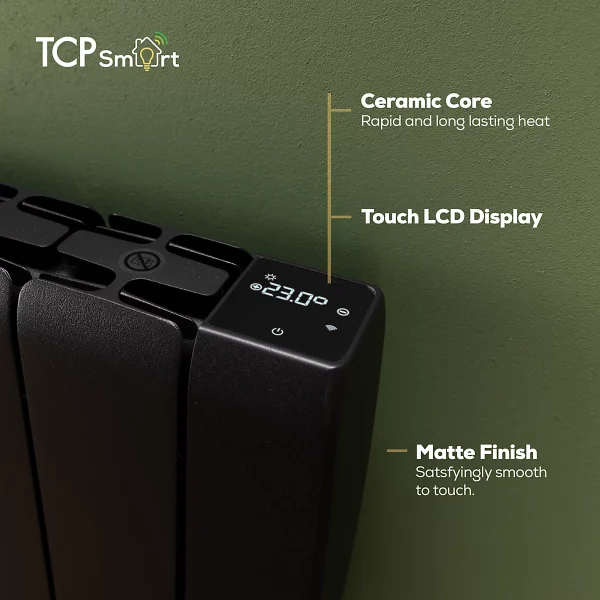 TCP Smart 1500W Black Ceramic Panel Electric Radiator, Long-Lasting Heat Retention for Living Rooms, Bedrooms & Home Offices - Image 4