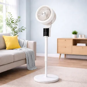 TCP White Pedestal Fan, Quiet, Powerful Cooling with 3D Oscillation (DAMAGED BOX)