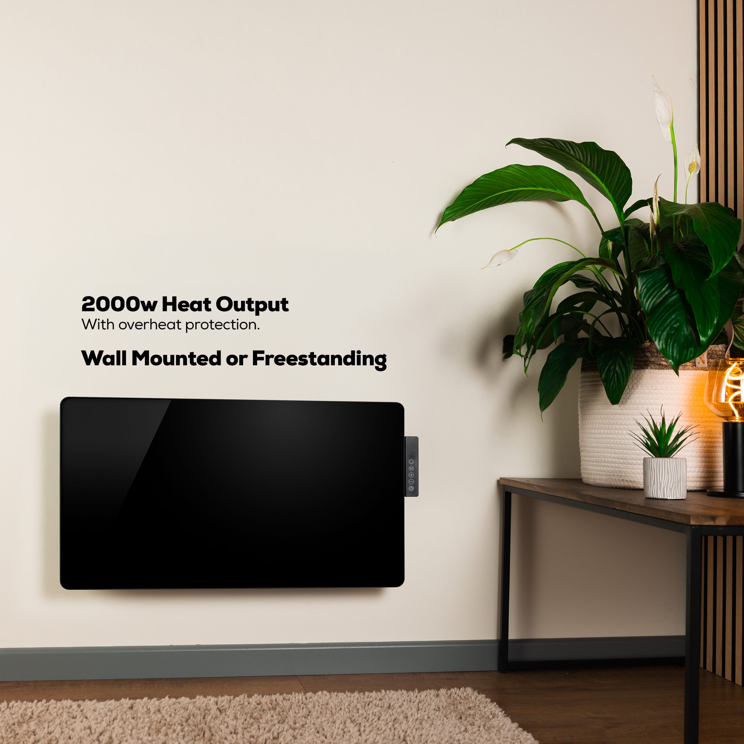 TCP Black 2000W Glass Heater With Side Control Panel - Image 3