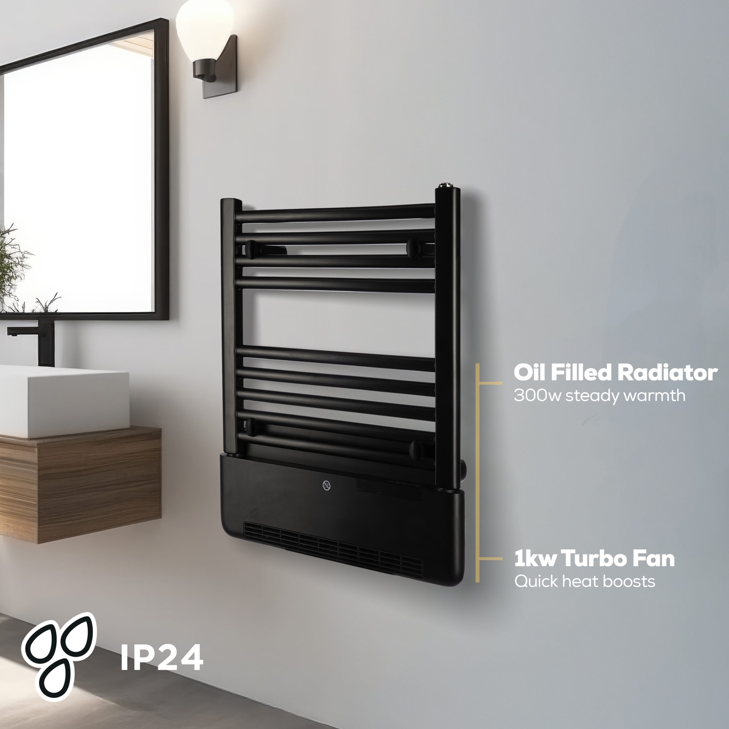 TCP 2 in 1 Tubular Towel Radiator with Built-in Downflow Blower Heater - Image 6