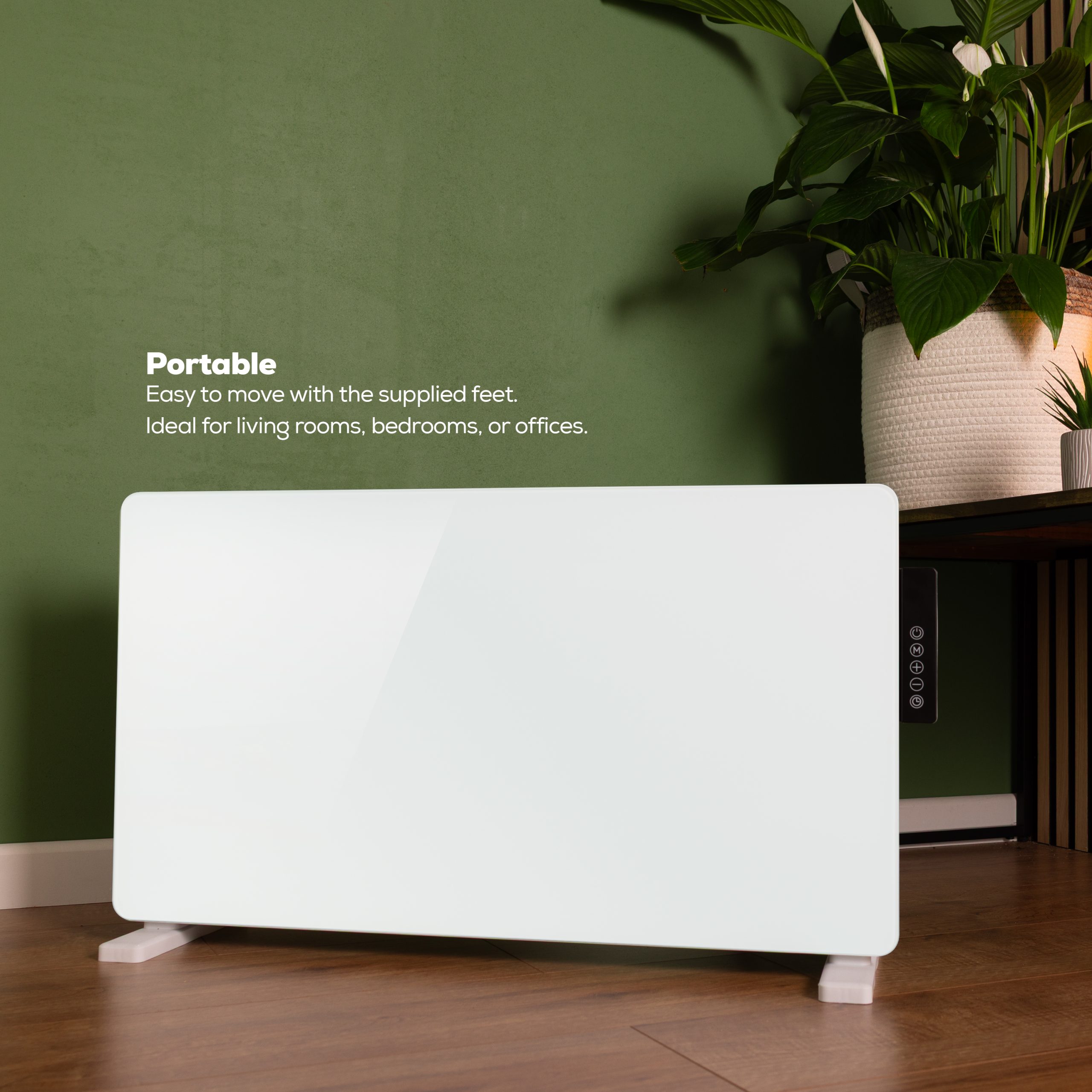 TCP White 2000W Glass Heater With Side Control Panel - Image 5