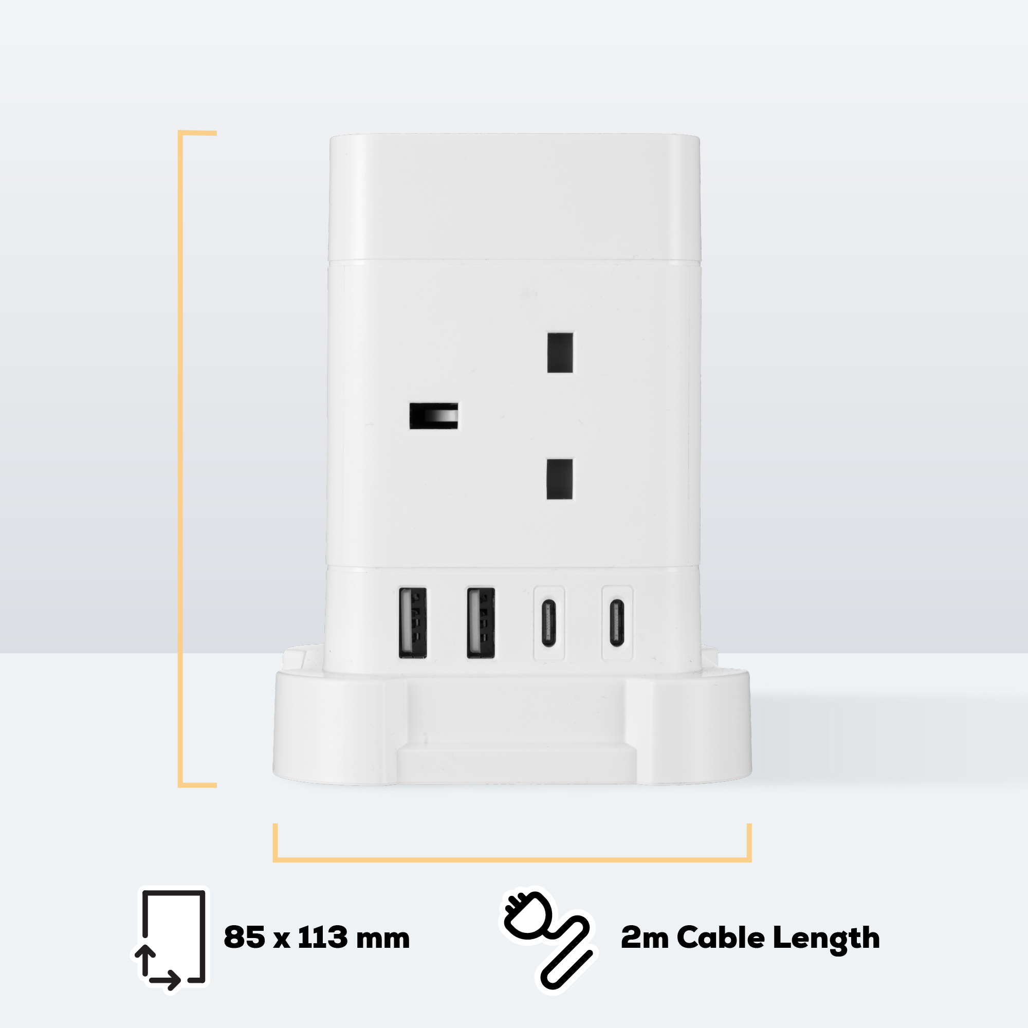 TCP 4 AC Socket Tower Cube Extension Lead with 2 USB-A ports, and 2 USB-C ports - Image 5