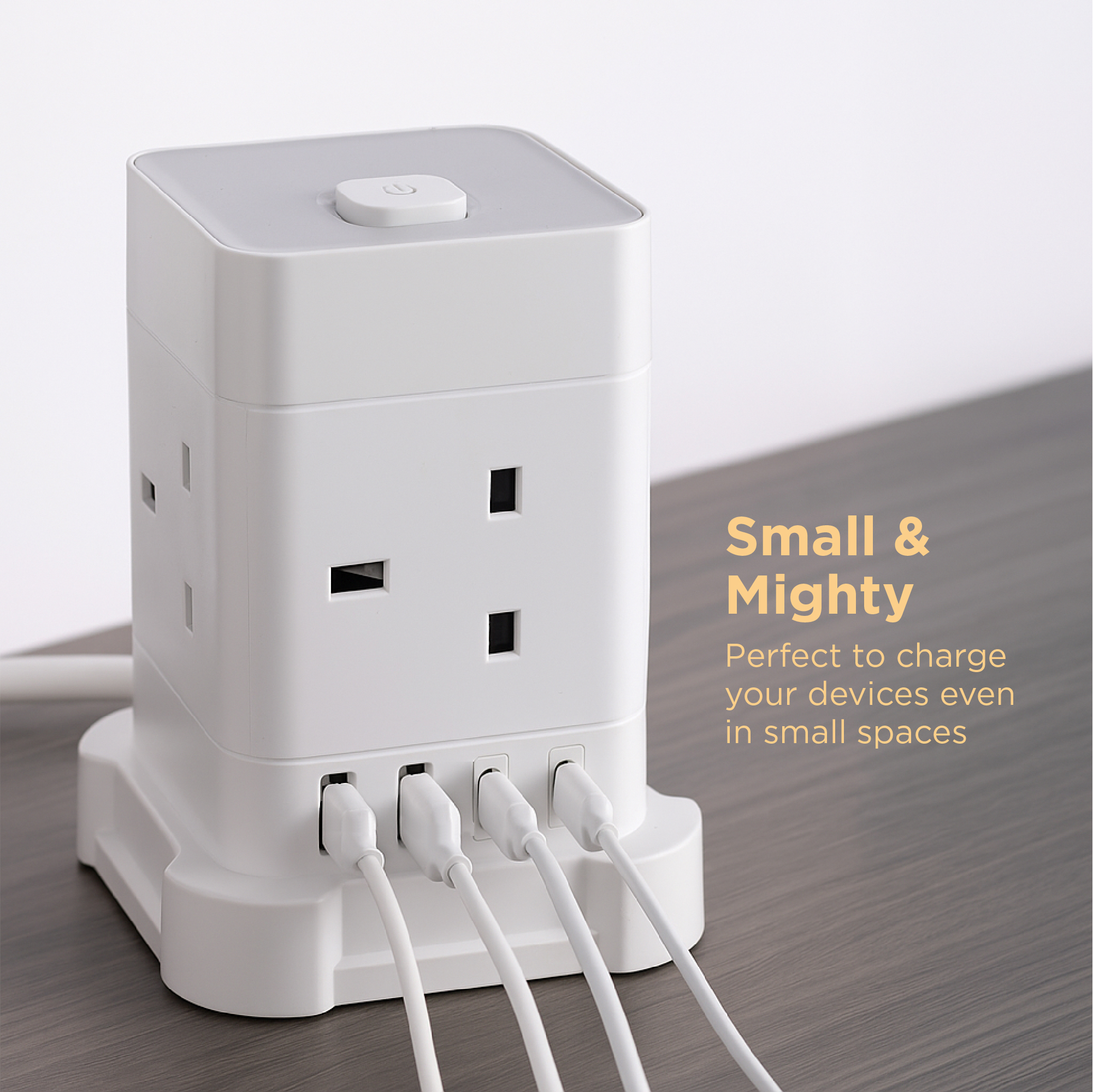 TCP 4 AC Socket Tower Cube Extension Lead with 2 USB-A ports, and 2 USB-C ports - Image 2