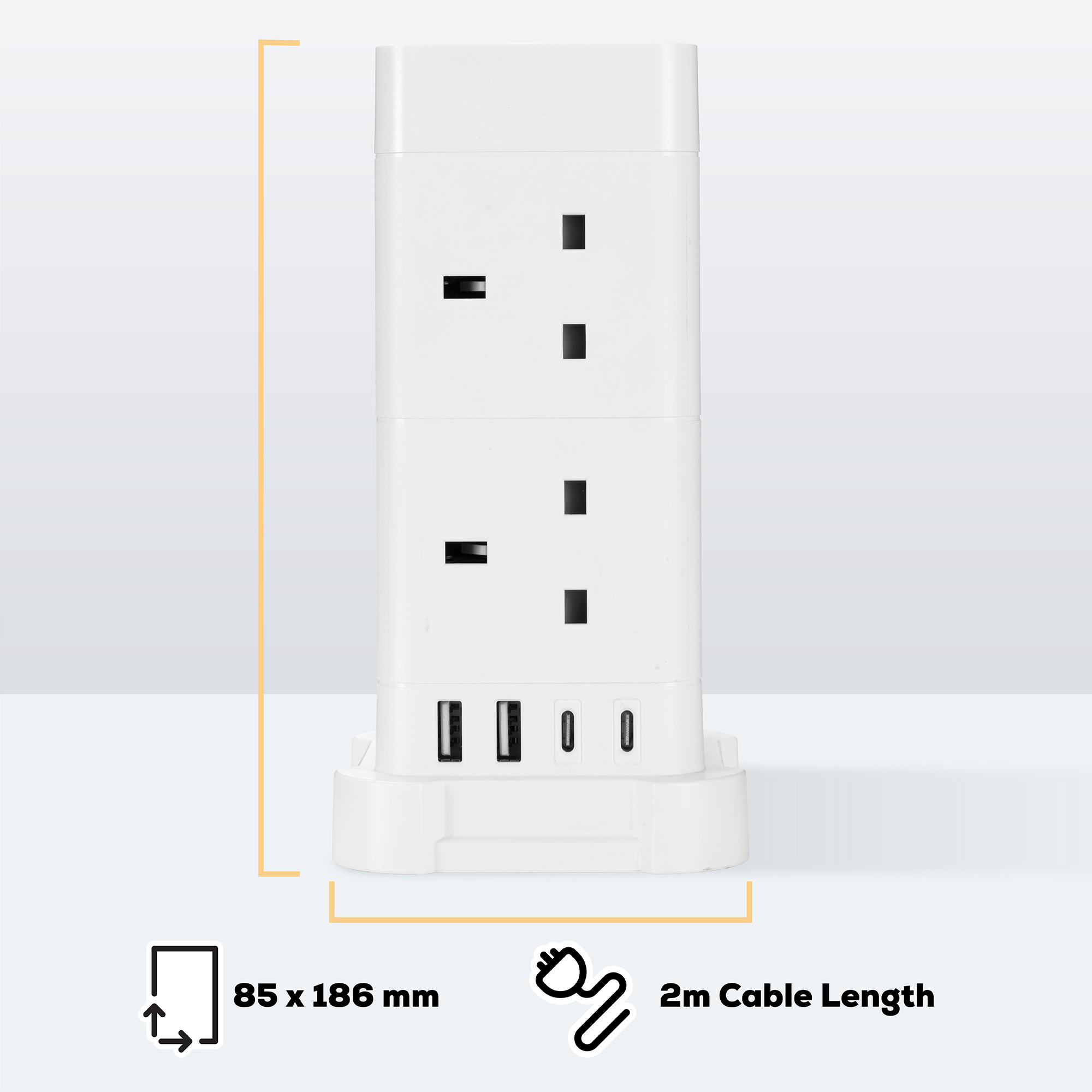 TCP 8 AC Socket Tower Cube Extension Lead with 2 USB-A ports, and 2 USB-C ports - Image 5