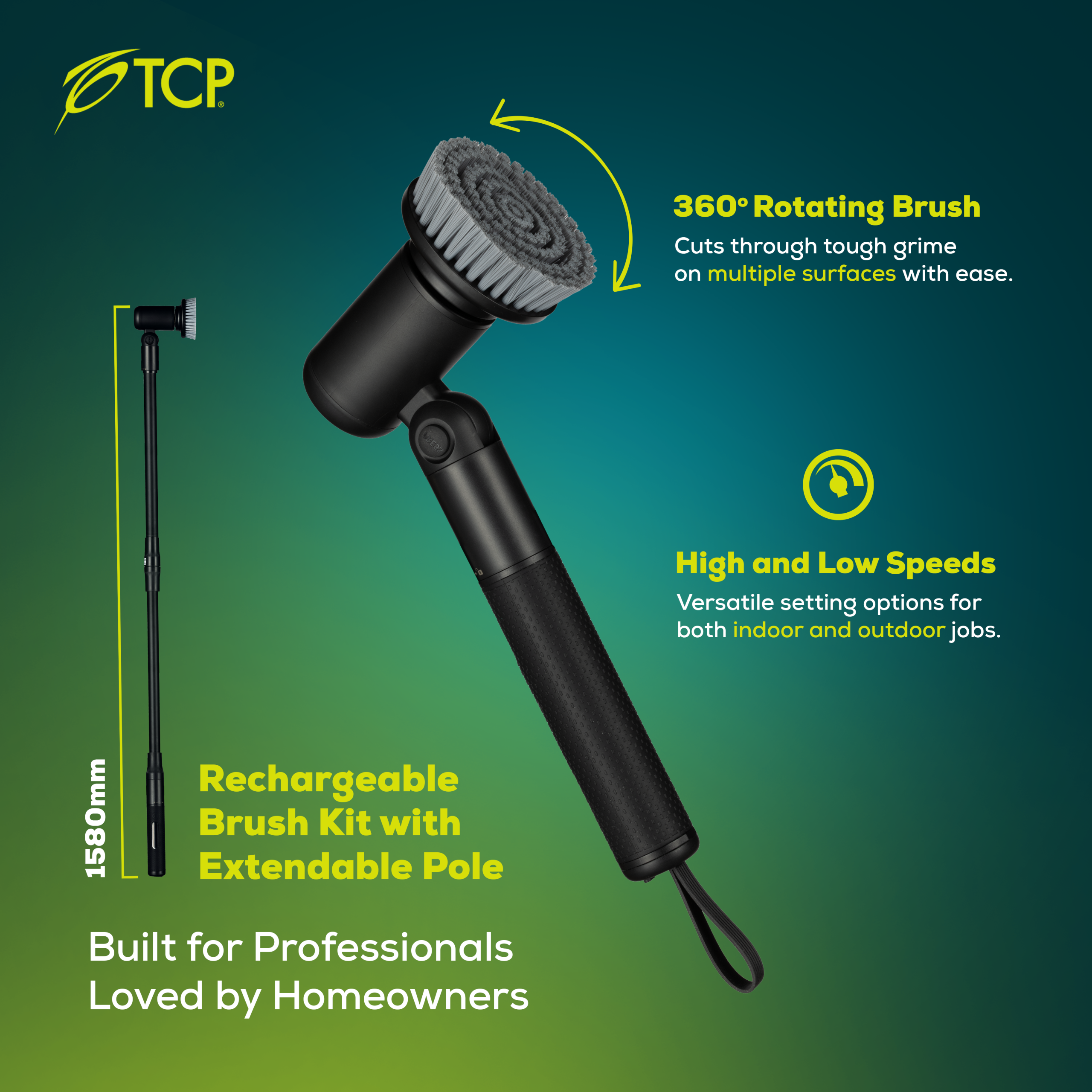 TCP Cordless Cleaning Brush Kit with Extendable Handle for Tough Jobs - Image 2