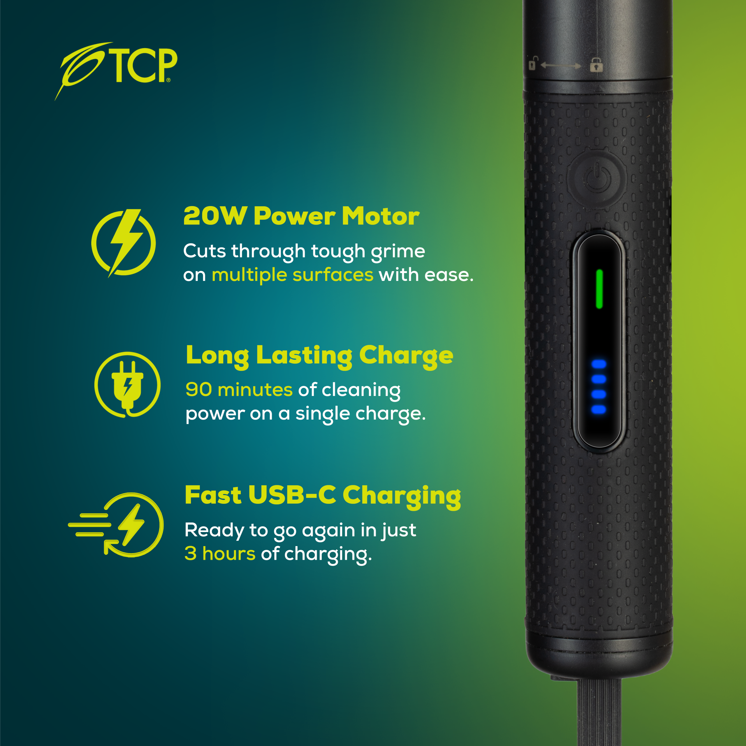 TCP Cordless Cleaning Brush Kit with Extendable Handle for Tough Jobs - Image 4