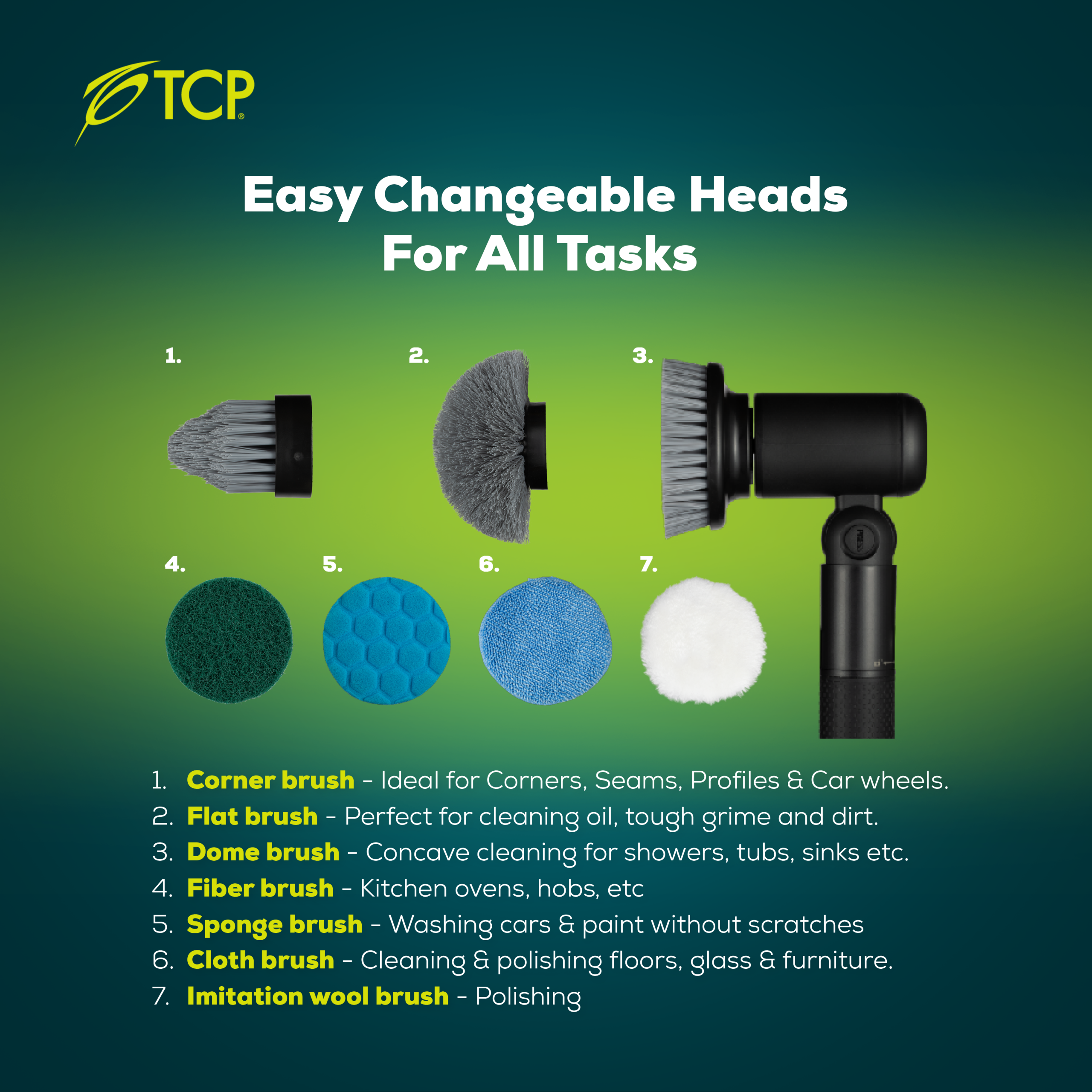 TCP Cordless Cleaning Brush Kit with Extendable Handle for Tough Jobs - Image 7