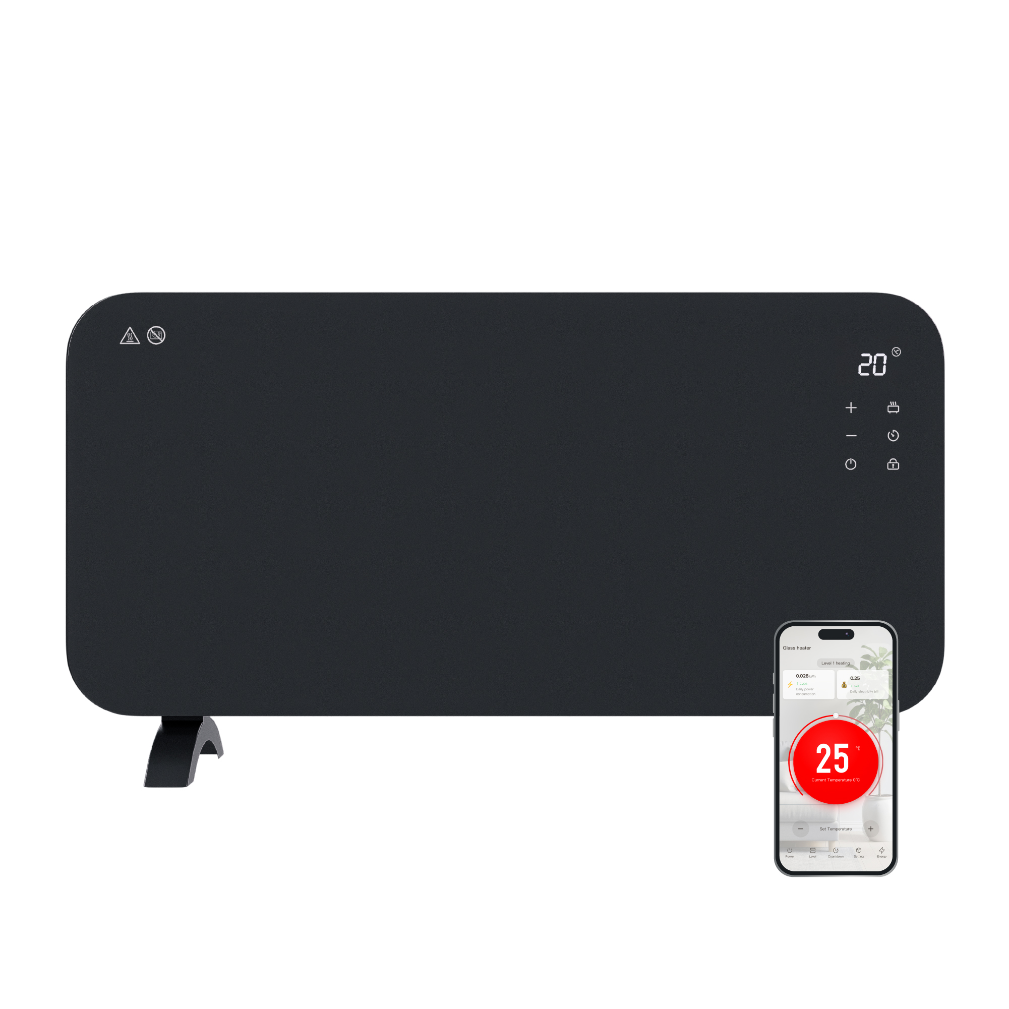 TCP Smart 2000W Glass Panel Heater Charcoal Grey with Energy Monitoring - Image 2