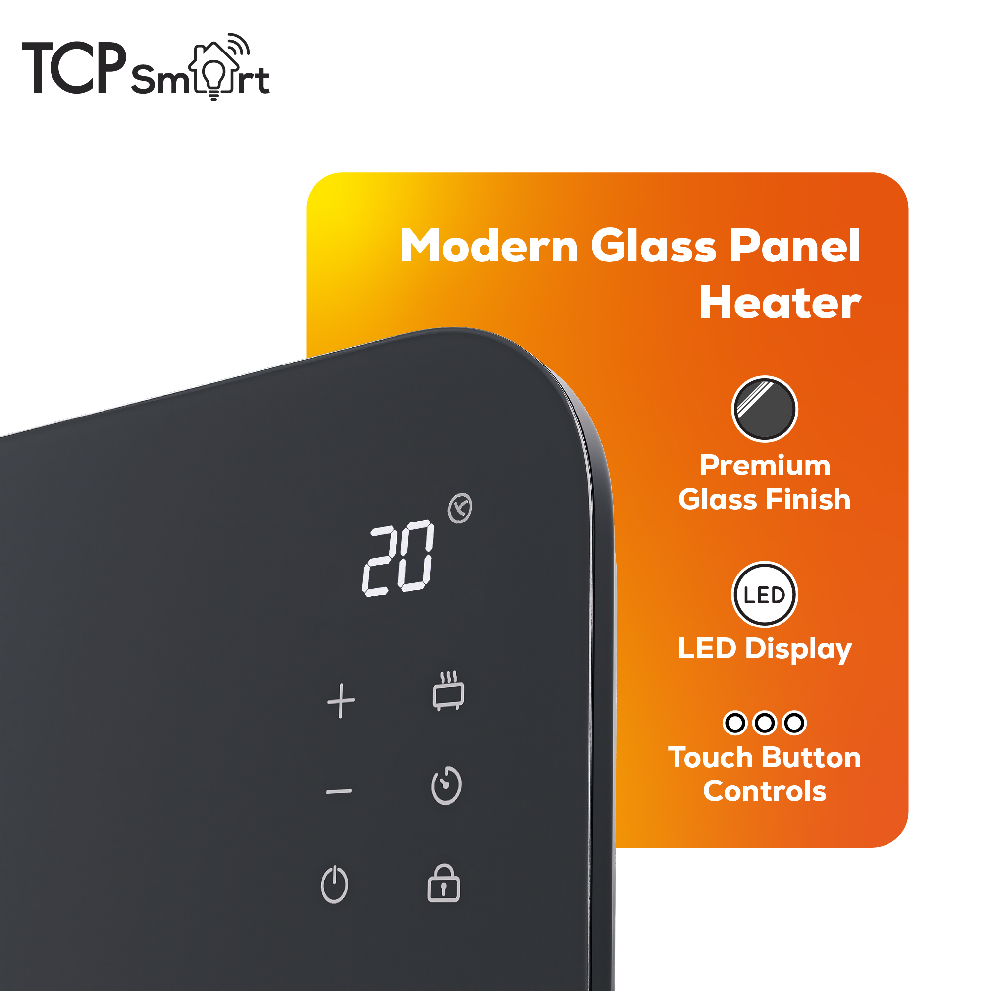 TCP Smart 2000W Glass Panel Heater Charcoal Grey with Energy Monitoring - Image 4