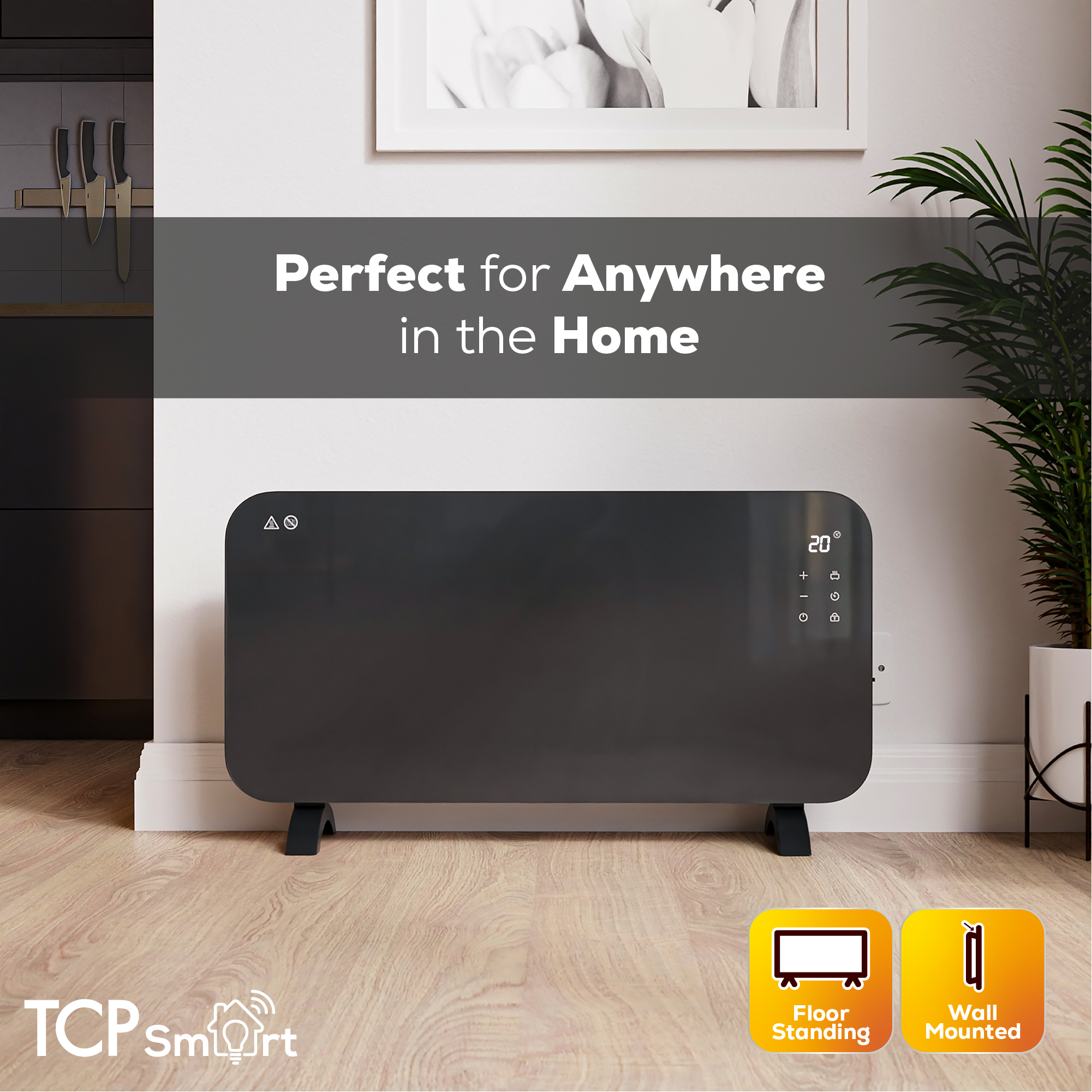 TCP Smart 2000W Glass Panel Heater Charcoal Grey with Energy Monitoring - Image 6
