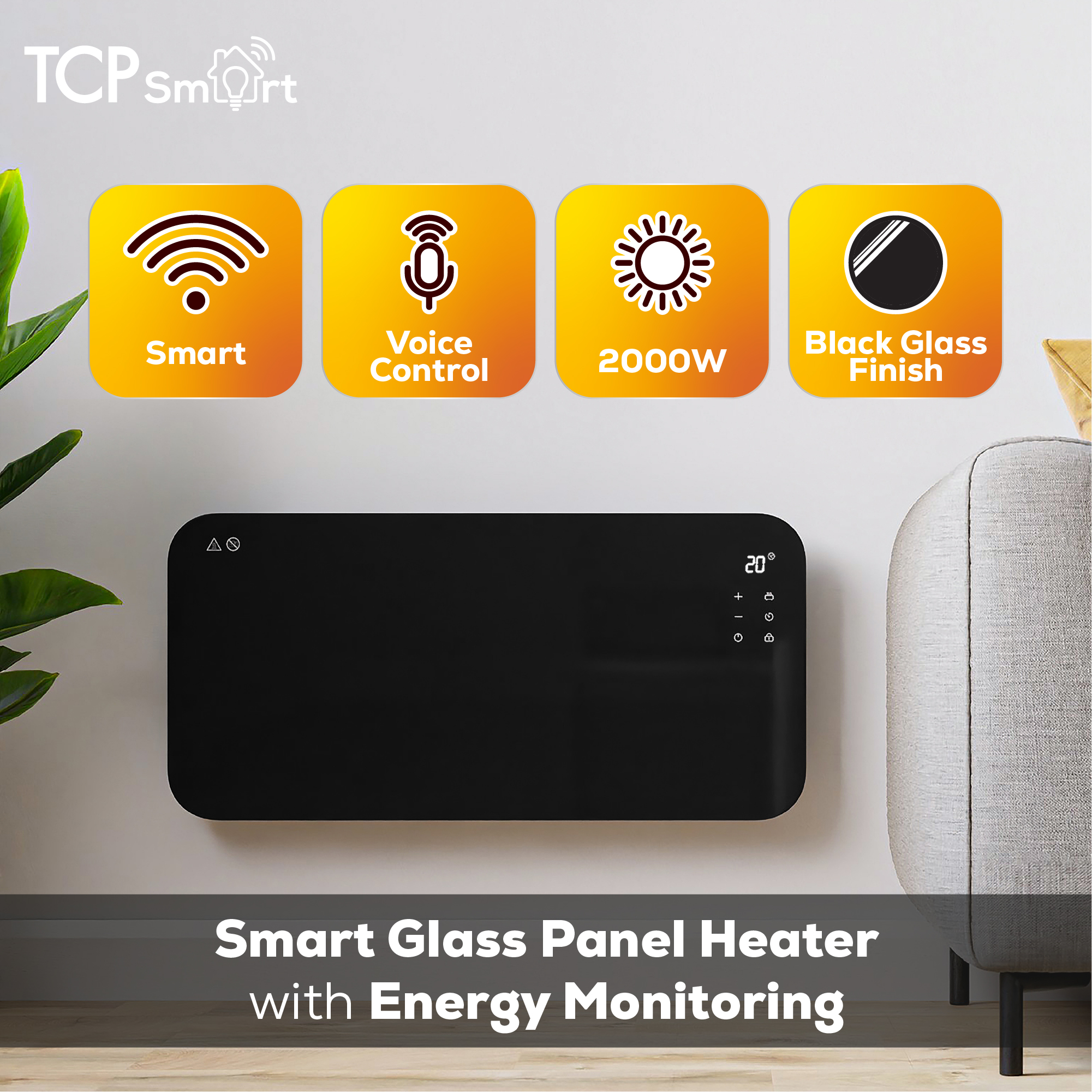 TCP Smart 2000W Glass Panel Heater Midnight Black with Energy Monitoring - Image 3