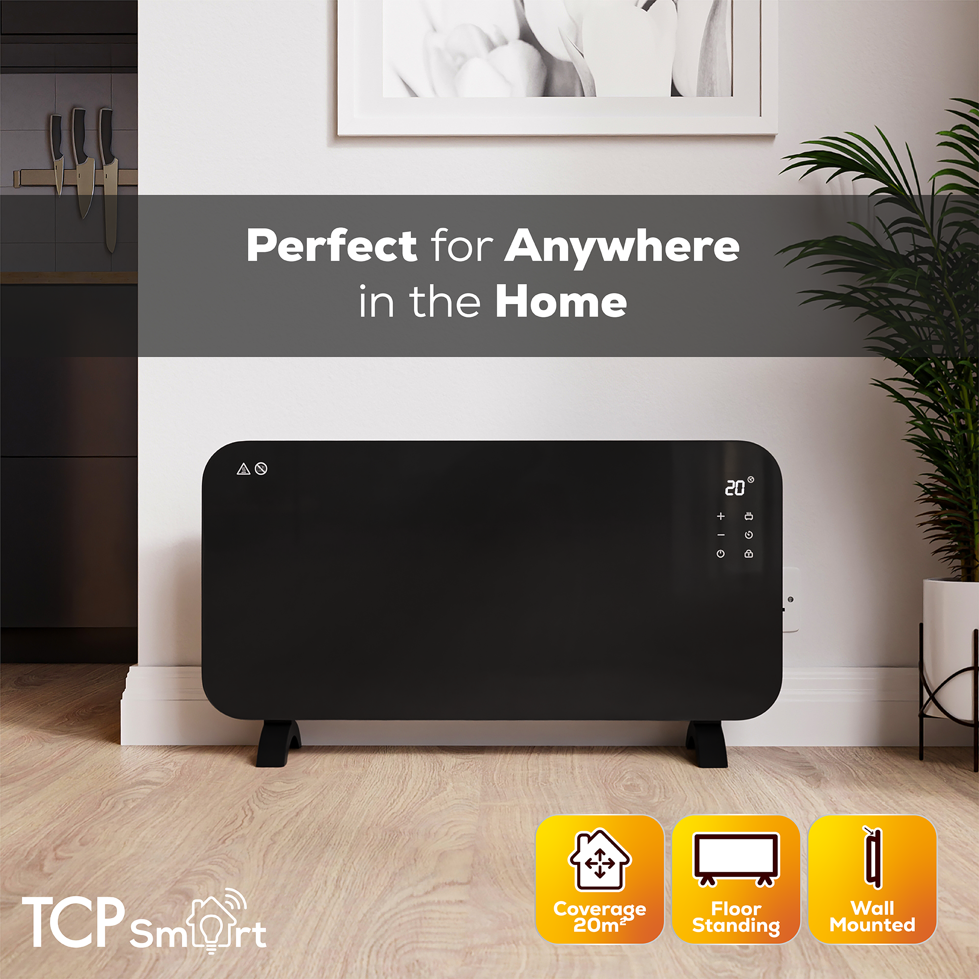 TCP Smart 2000W Glass Panel Heater Midnight Black with Energy Monitoring - Image 5